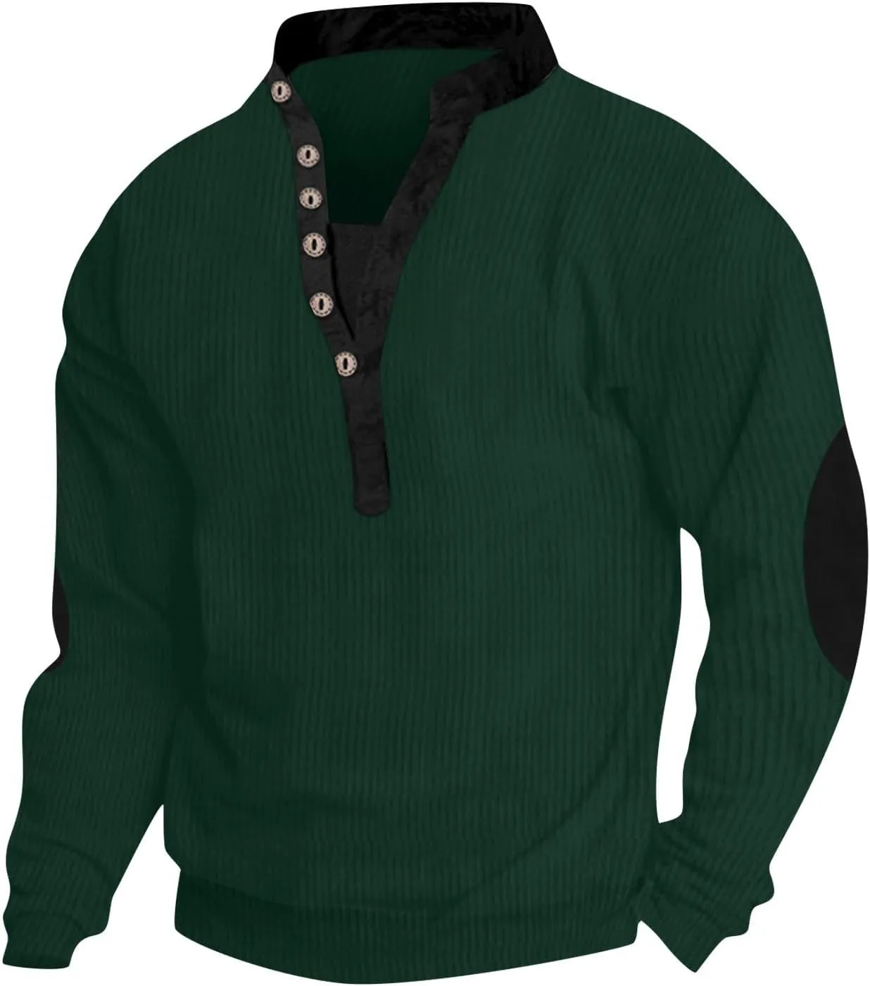 Men Pullover Sweater Button V Neck Solid Color Long Sleeve Loose T-Shirt Top