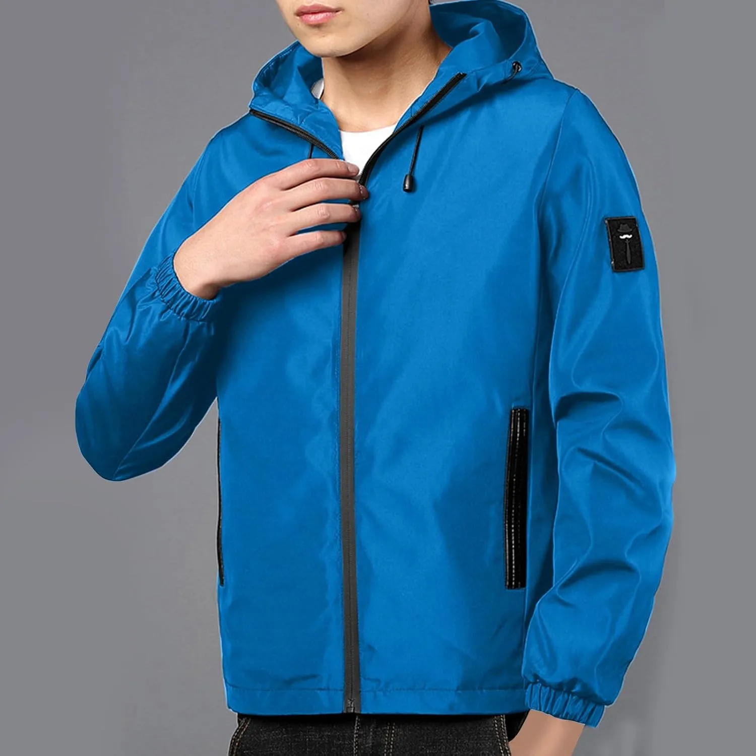 Men Rain Jacket Lightweight Hooded Windbreaker Waterproof Outdoor Sports Hiking Raincoat Long Sleeve Zip Coat Outwear