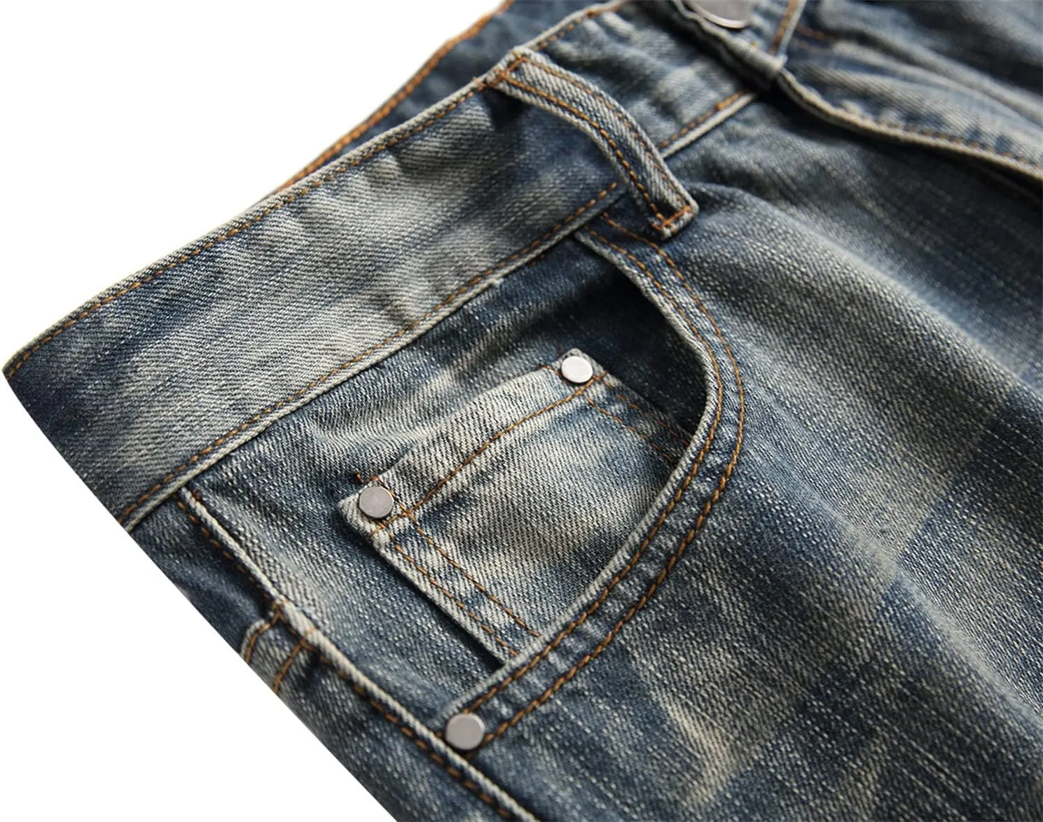 Men Vintage Distressed Straight Jeans Fashion Design Streetwear Destroyed Jeans Stretch Fit Washed Denim Jeans