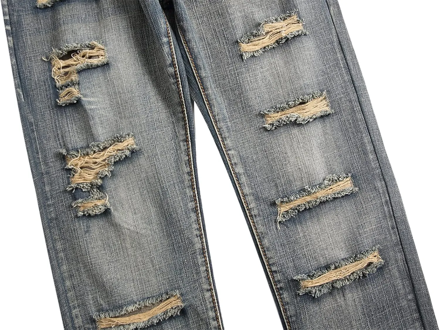 Men Vintage Distressed Straight Jeans Fashion Design Streetwear Destroyed Jeans Stretch Fit Washed Denim Jeans