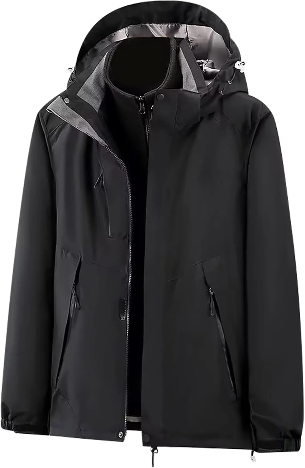 Men Women 3-In-1 Rain Jackets Unisex Hooded Waterproof Windbreaker Warm Fall Winter Outdoor Hiking Skiing Raincoats
