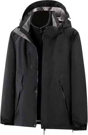 Men Women 3-In-1 Rain Jackets Unisex Hooded Waterproof Windbreaker Warm Fall Winter Outdoor Hiking Skiing Raincoats