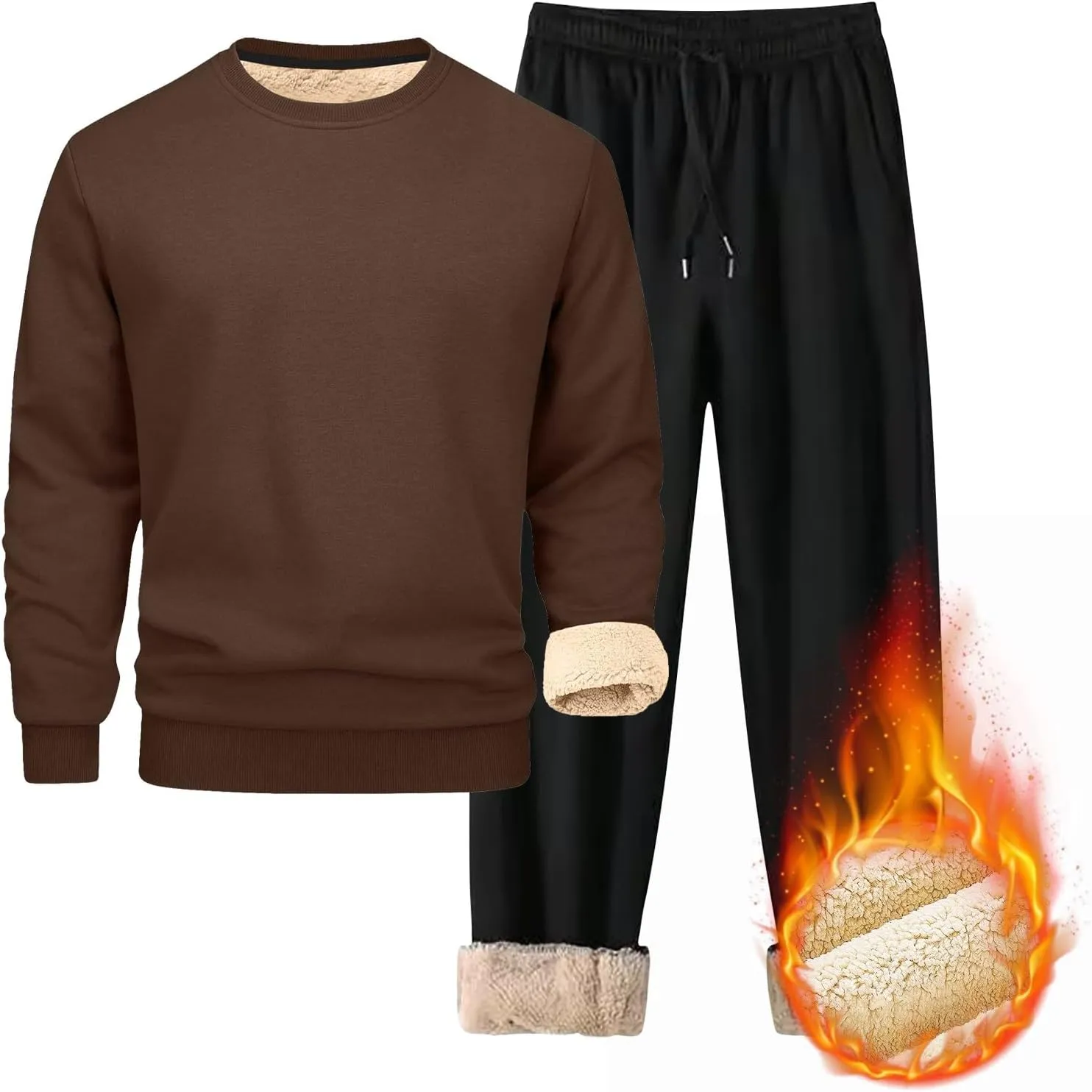 Men's 2 Piece Sweatsuits Sherpa Fleece Lined Pullover and Joggers Sweatpants Sets Casual Crewneck Undershirts Outfits
