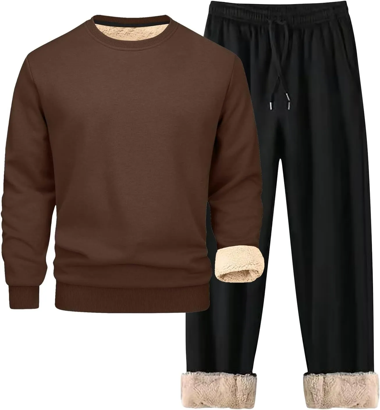 Men's 2 Piece Sweatsuits Sherpa Fleece Lined Pullover and Joggers Sweatpants Sets Casual Crewneck Undershirts Outfits