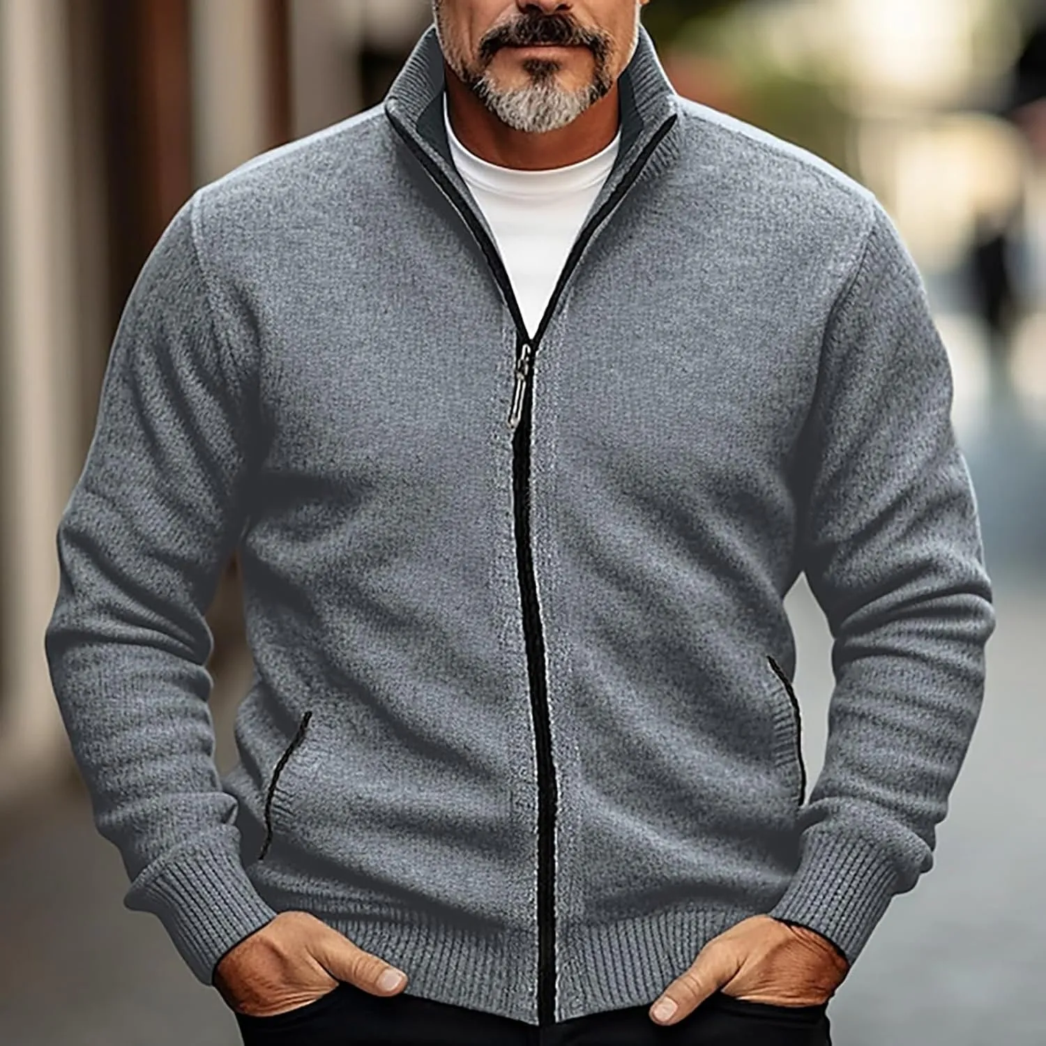 Mens 2023 Shawl Collar Cardigan Sweater Cable Knit Button Down Casual Sweater Long-Sleeve Sweater with Pockets