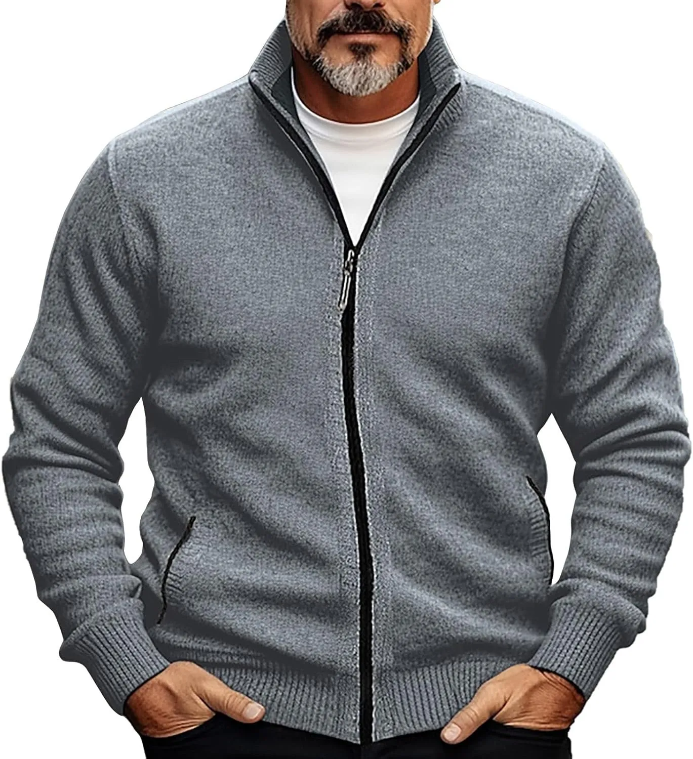 Mens 2023 Shawl Collar Cardigan Sweater Cable Knit Button Down Casual Sweater Long-Sleeve Sweater with Pockets
