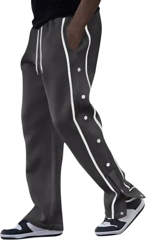 Men's Athletic Basketball Pants High Split Snap Button Casual Sweatpants Jogger with Pockets Casual Workout Trousers