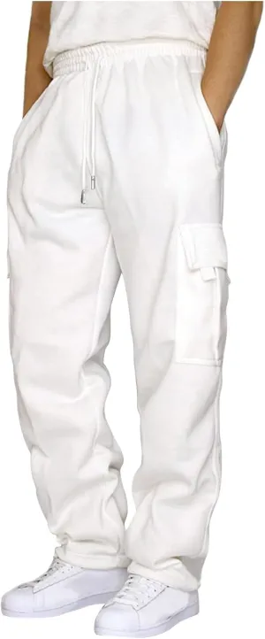 Mens Baggy Heavyweight Cargo Sweatpants Elastic Waist Drawstring Sweatpants with Pockets Drawstring Sport Trousers