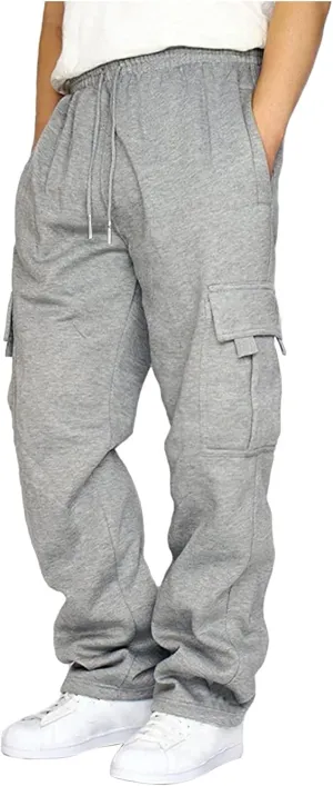 Mens Baggy Heavyweight Cargo Sweatpants Elastic Waist Drawstring Sweatpants with Pockets Drawstring Sport Trousers