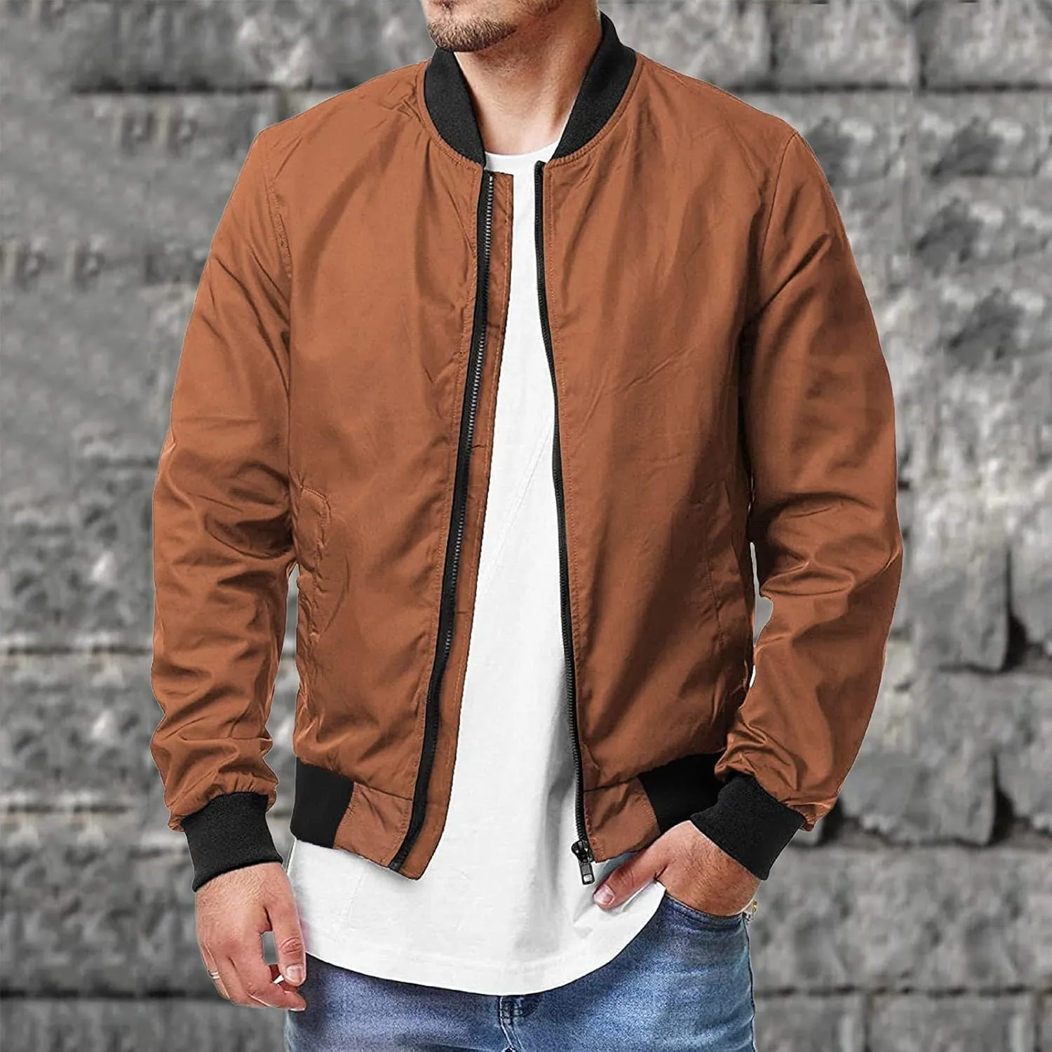 Mens Bomber Jacket Lightweight Slim Fit Softshell Windbreaker