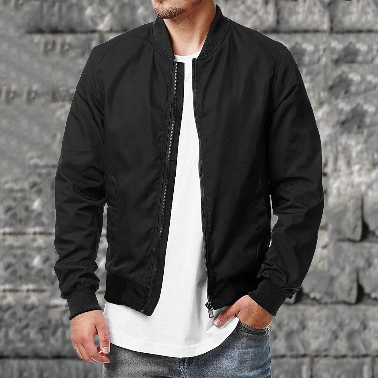 Mens Bomber Jacket Lightweight Slim Fit Softshell Windbreaker