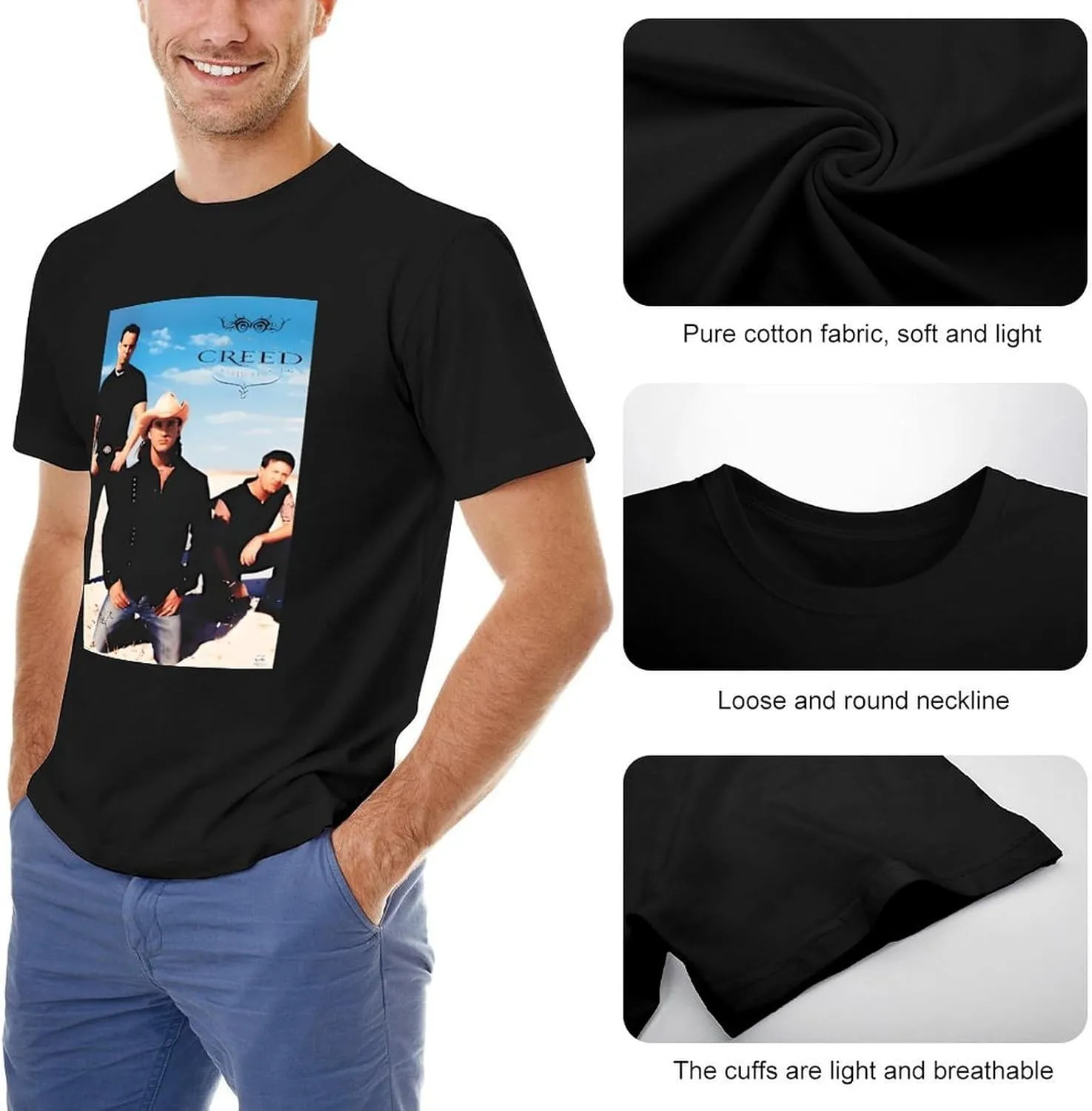 Men's Breathable Cotton T-Shirts Comfortable Cool Casual Crew Neck Shirts