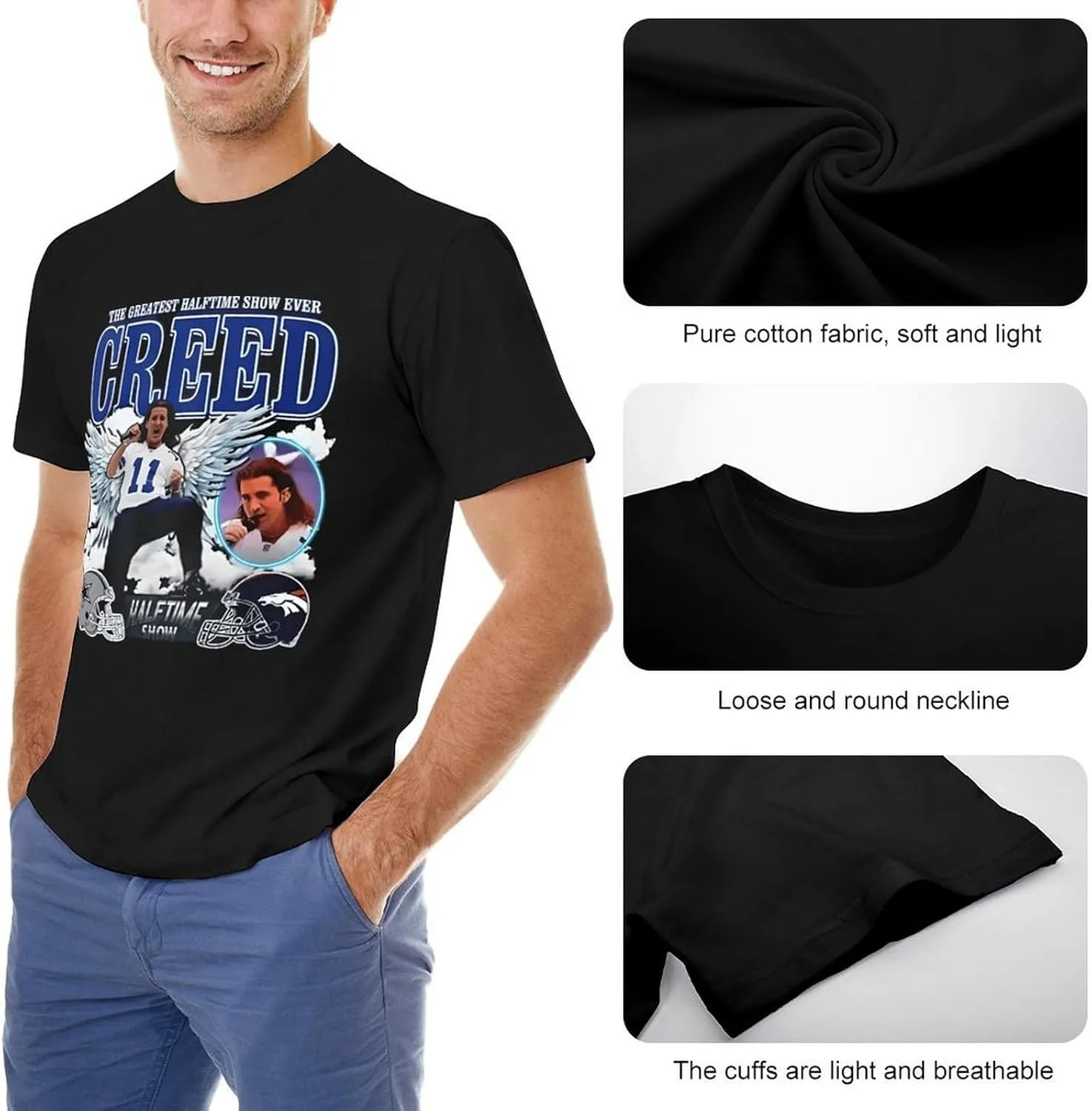 Men's Breathable Cotton T-Shirts Comfortable Cool Casual Crew Neck Shirts