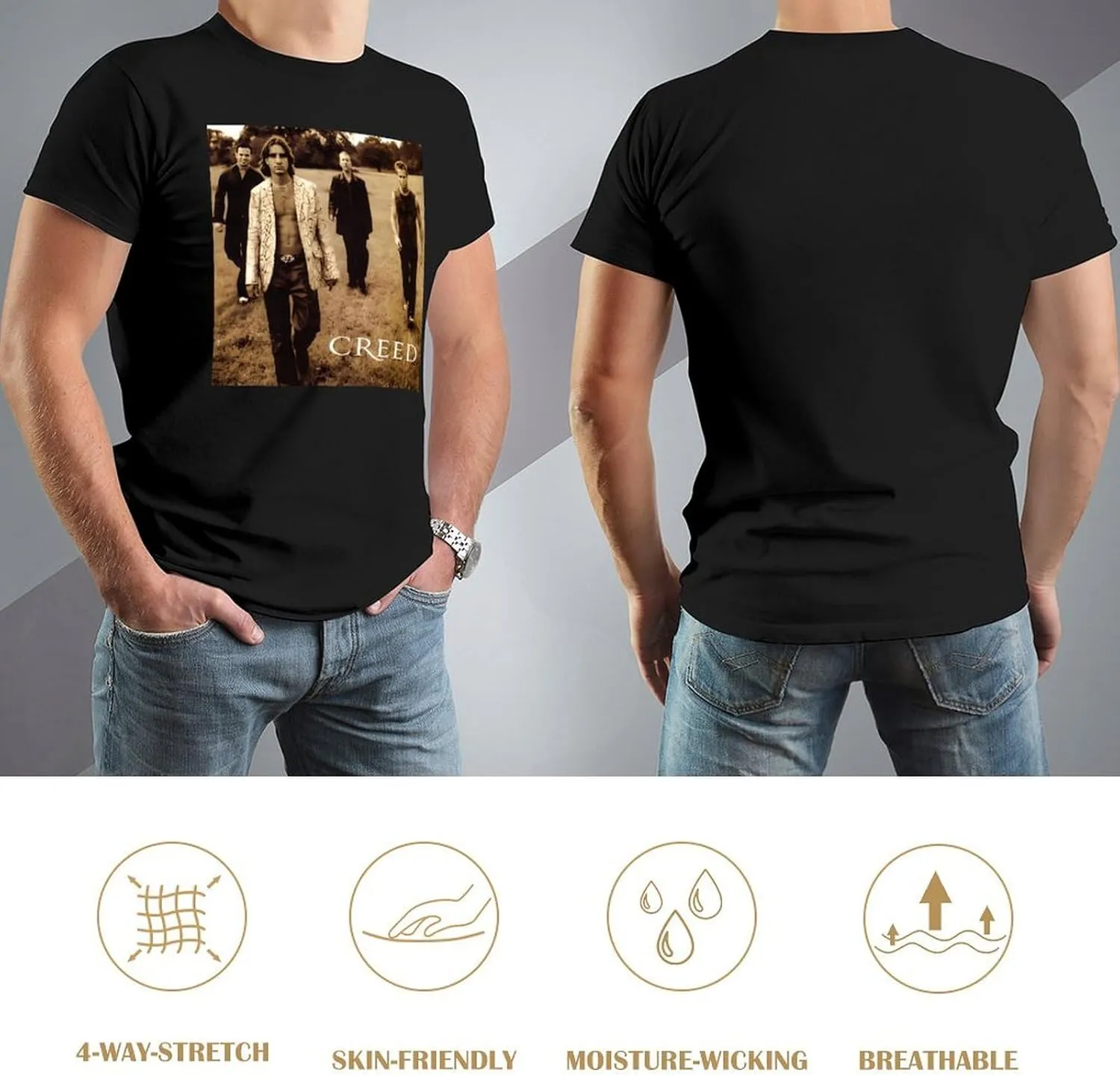 Men's Breathable Cotton T-Shirts Comfortable Cool Casual Crew Neck Shirts