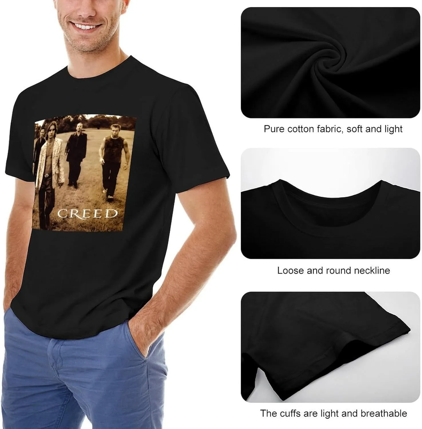 Men's Breathable Cotton T-Shirts Comfortable Cool Casual Crew Neck Shirts