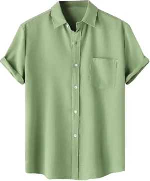 Men's Button Down Shirts Short Sleeve Casual Shirts Summer Beach Shirts Vacation Wedding Shirt