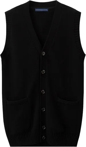 Men's Button Knitted Cardigan Vest Wool Blend V Neck Sweaters Lightweight Tank Top with Pockets