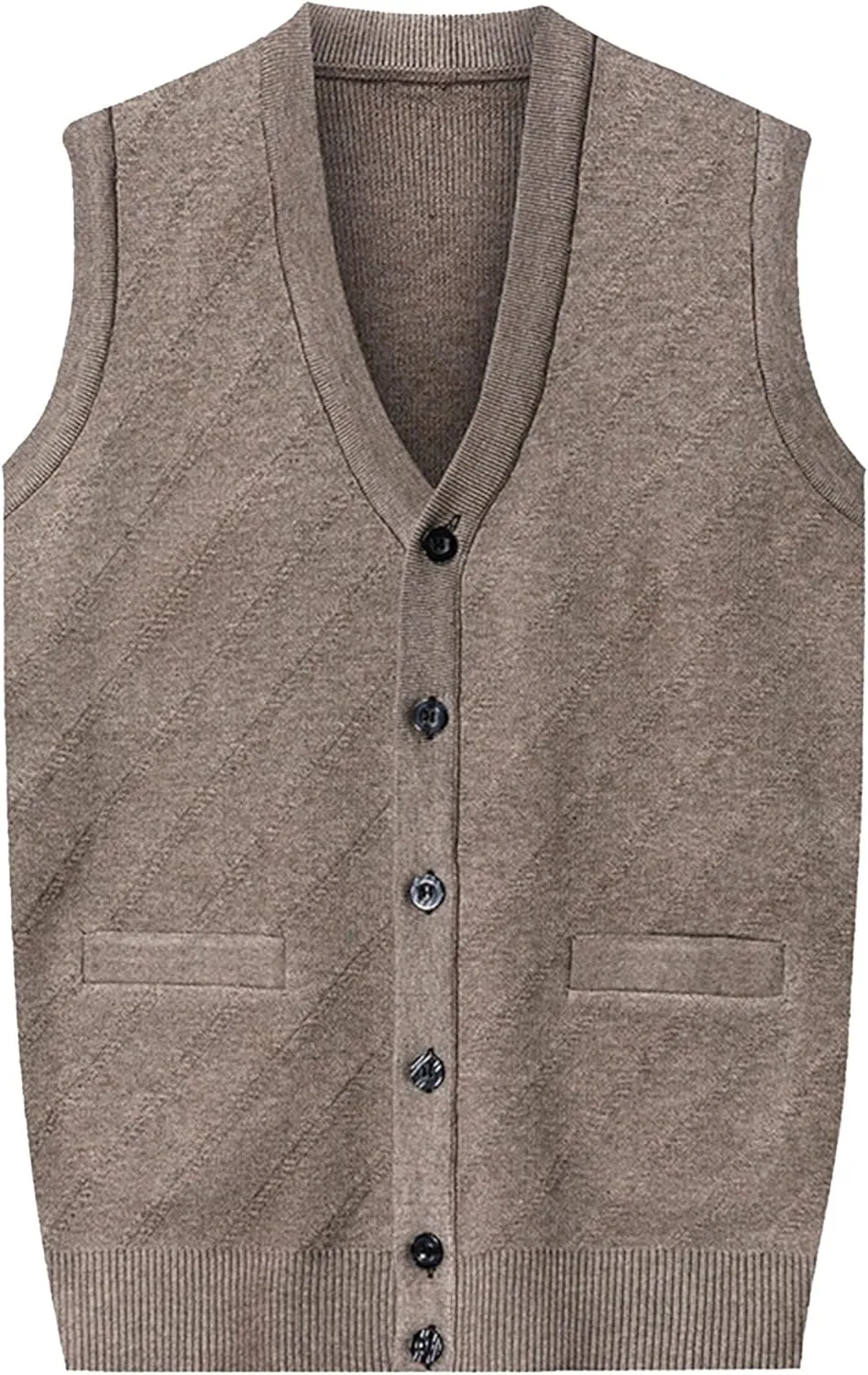 Men's Button Knitted Cardigan Vest Wool Blend V Neck Sweaters Lightweight Tank Top with Pockets