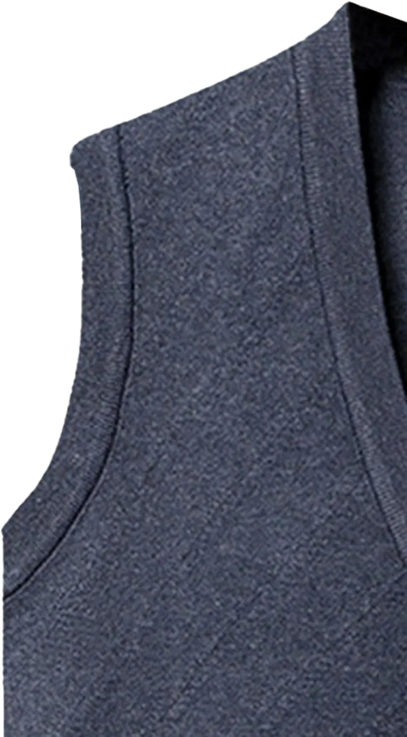 Men's Button Knitted Cardigan Vest Wool Blend V Neck Sweaters Lightweight Tank Top with Pockets