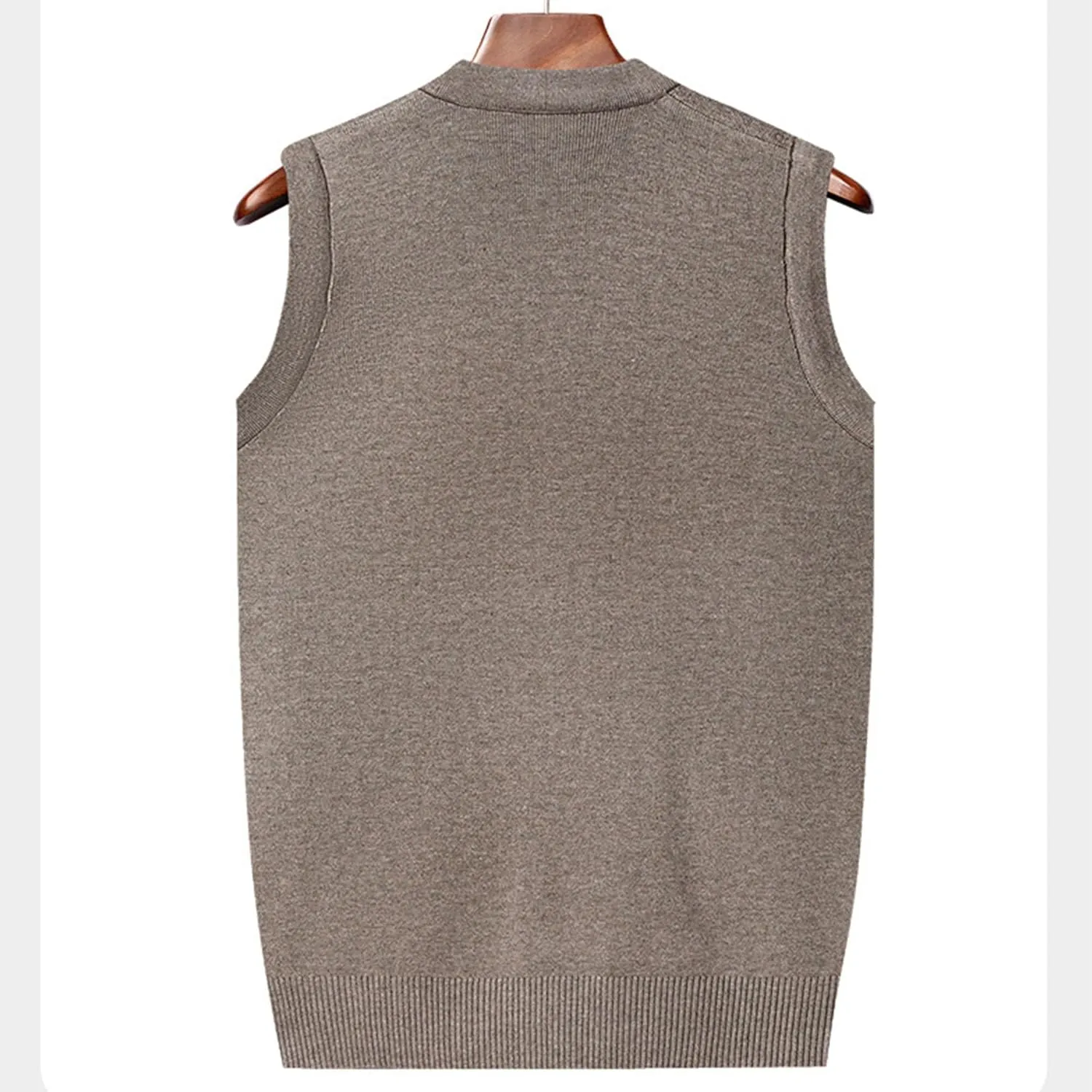Men's Button Knitted Cardigan Vest Wool Blend V Neck Sweaters Lightweight Tank Top with Pockets