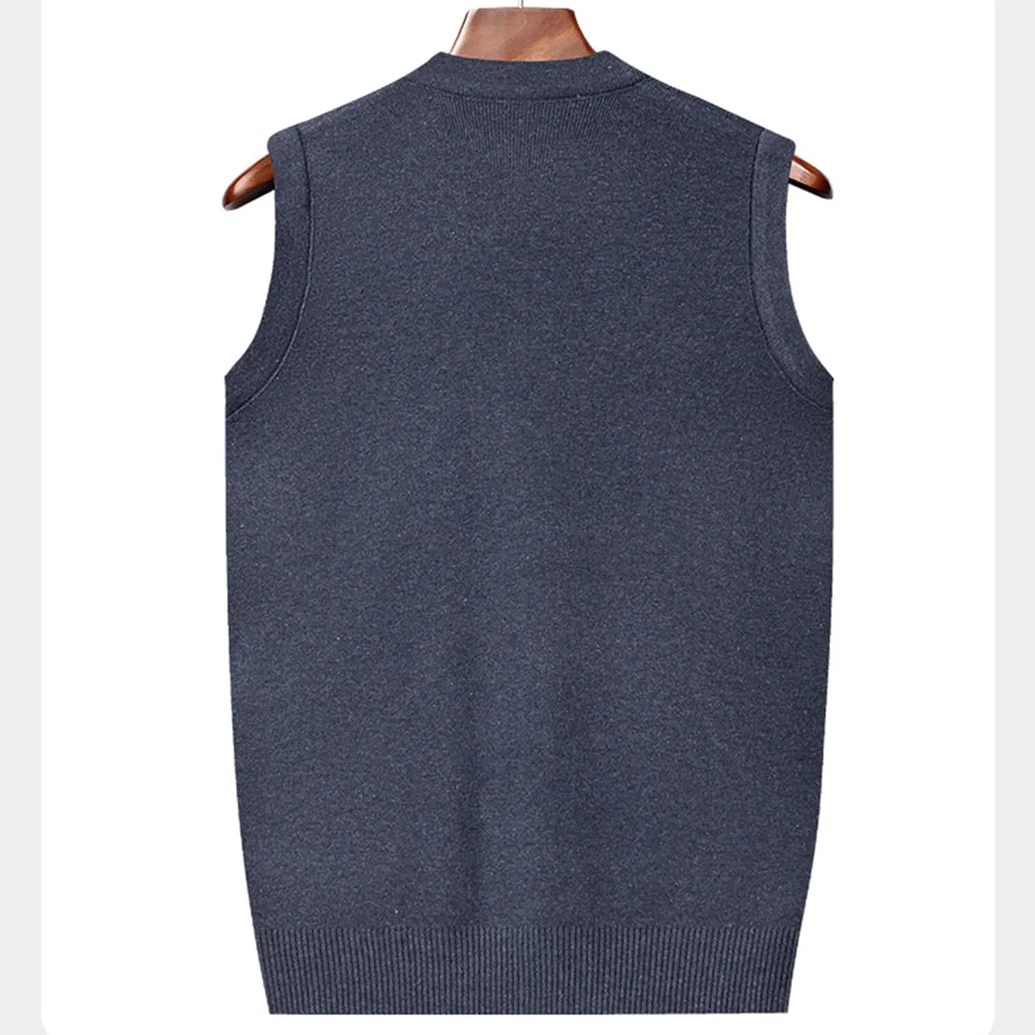 Men's Button Knitted Cardigan Vest Wool Blend V Neck Sweaters Lightweight Tank Top with Pockets