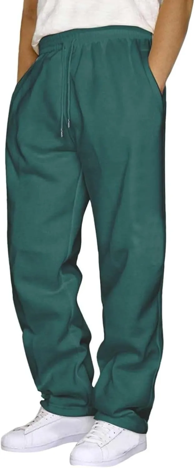 Mens Cargo Pants Loose Waist Relaxed Fit Outdoor Elastic Bottom Pants Athletic Drawstring Pockets Joggers Trousers