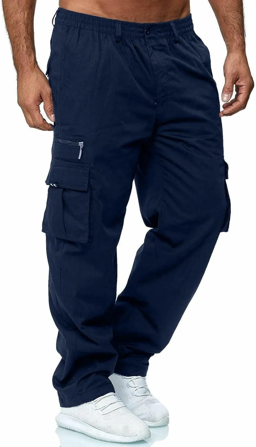 Mens Cargo Pants Multi Pockets Relaxed Fit Stretch Outdoor Work Pants Casual Lightweight Hiking Jogger Sweatpants