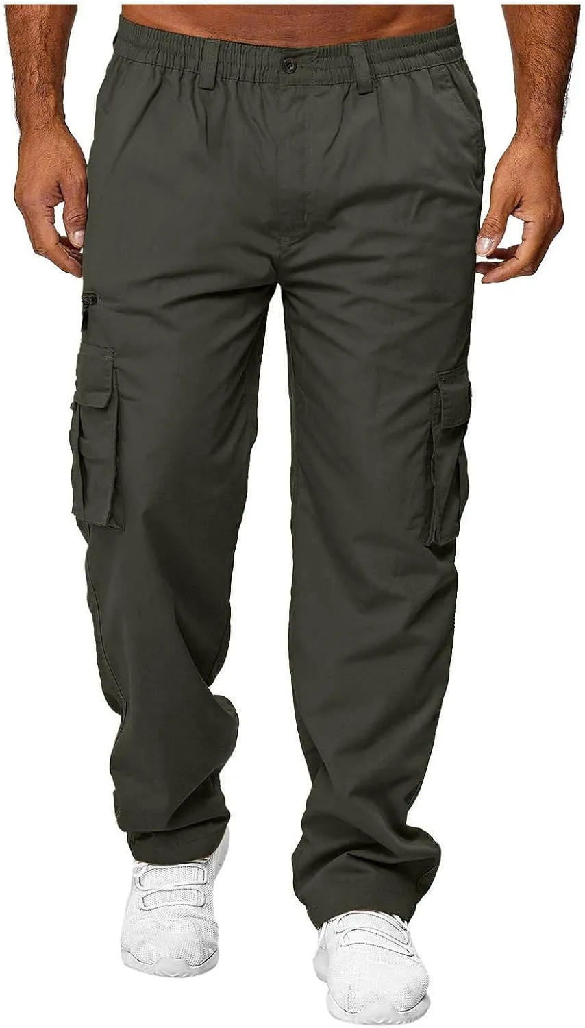 Mens Cargo Pants Multi Pockets Relaxed Fit Stretch Outdoor Work Pants Casual Lightweight Hiking Jogger Sweatpants