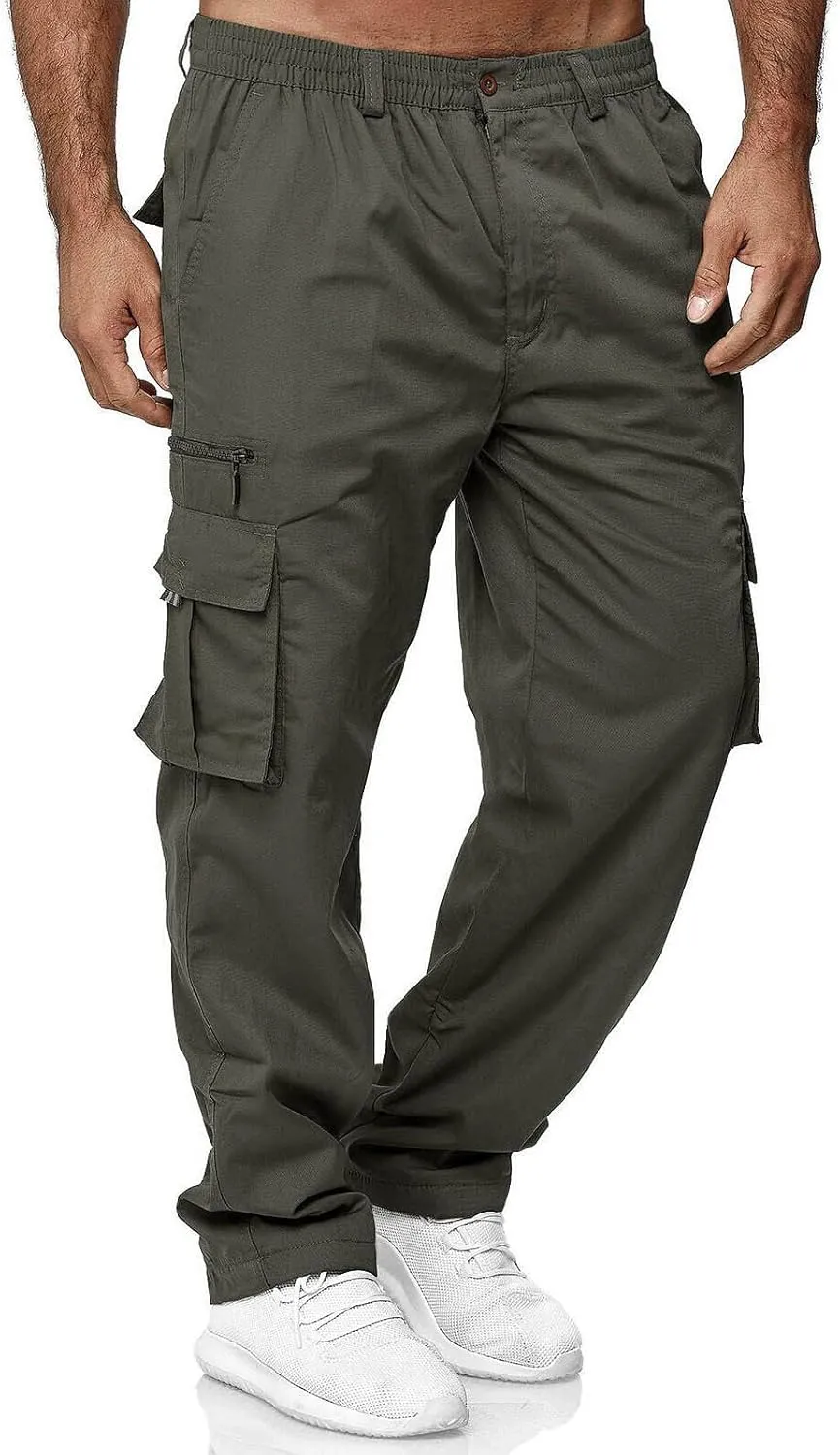 Mens Cargo Pants Multi Pockets Relaxed Fit Stretch Outdoor Work Pants Casual Lightweight Hiking Jogger Sweatpants