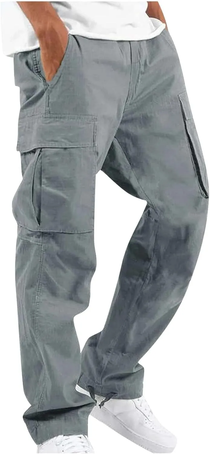 Mens Cargo Pants Relaxed Fit Casual Outdoor Athletic Cotton Joggers Lightweight Camping Hiking Pants with Pockets