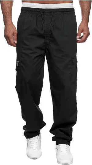 Mens Cargo Pants Relaxed Fit Stretch WaistMultiple Pockets PantsElastic Waist Cargo Sweatpants Fashion Trousers