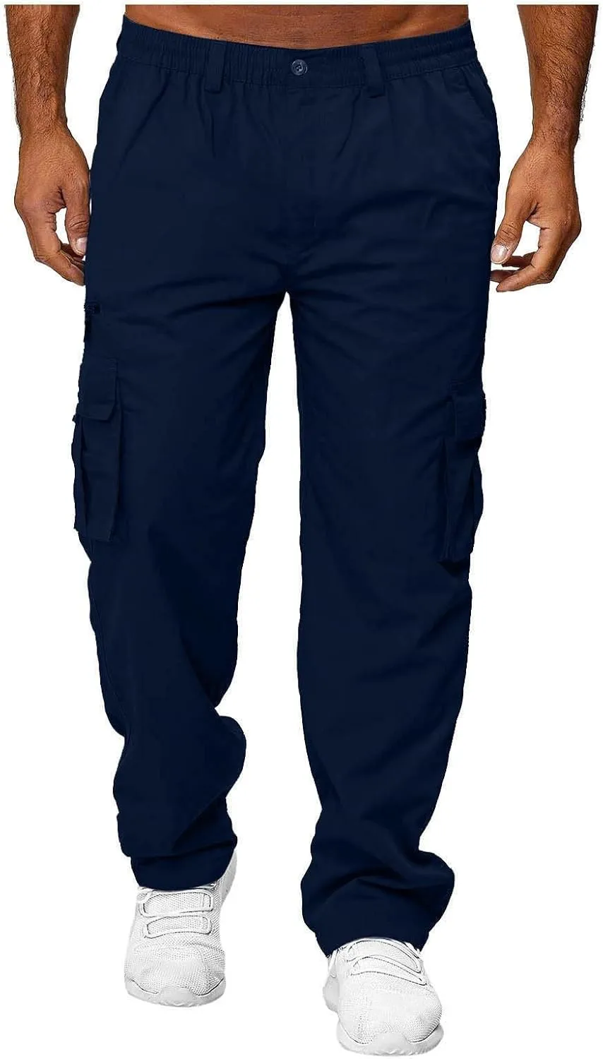 Mens Cargo Pants Relaxed Fit Stretch WaistMultiple Pockets PantsElastic Waist Cargo Sweatpants Fashion Trousers