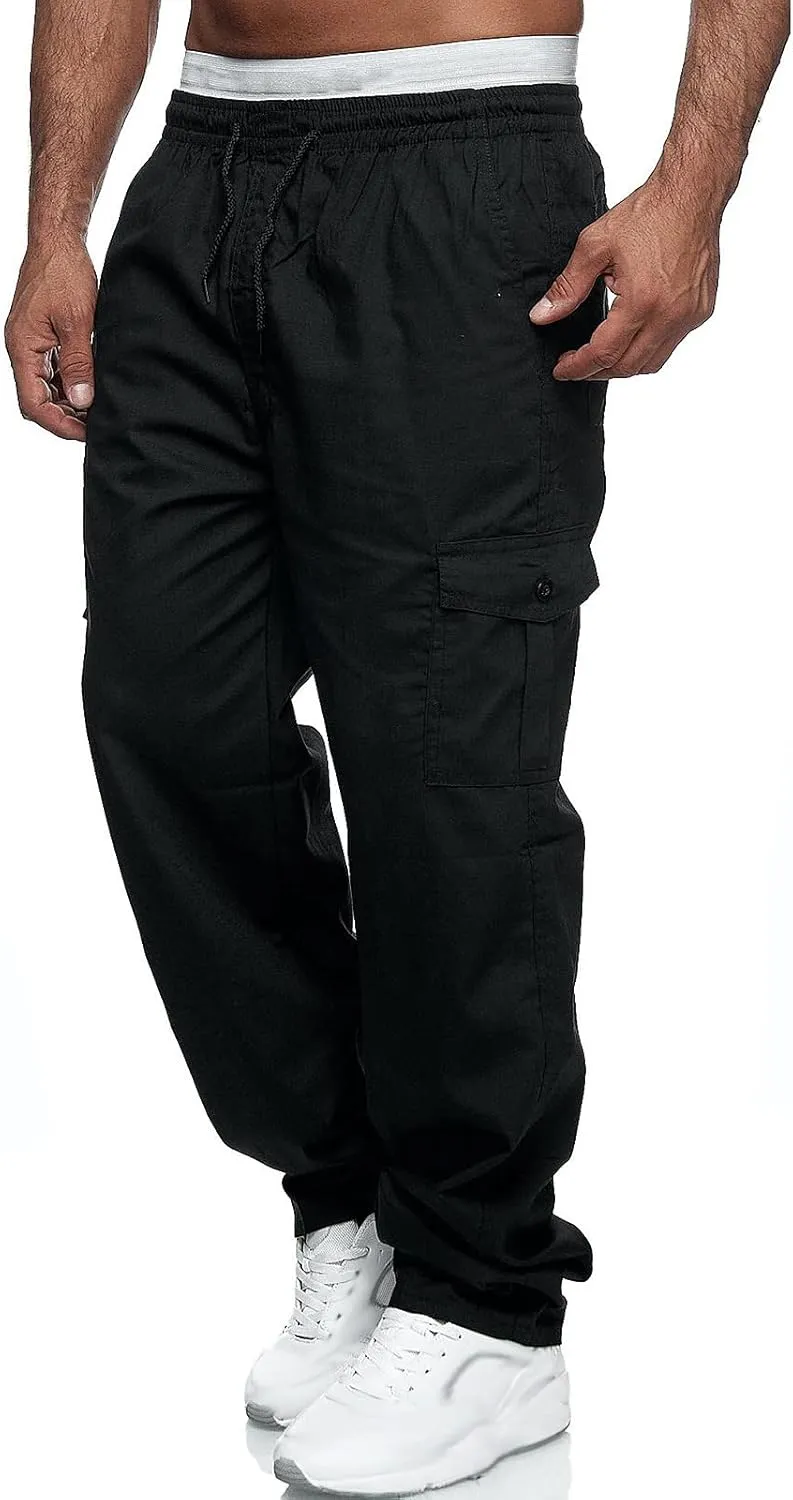 Mens Cargo Pants Relaxed Fit Stretch WaistMultiple Pockets PantsElastic Waist Cargo Sweatpants Fashion Trousers