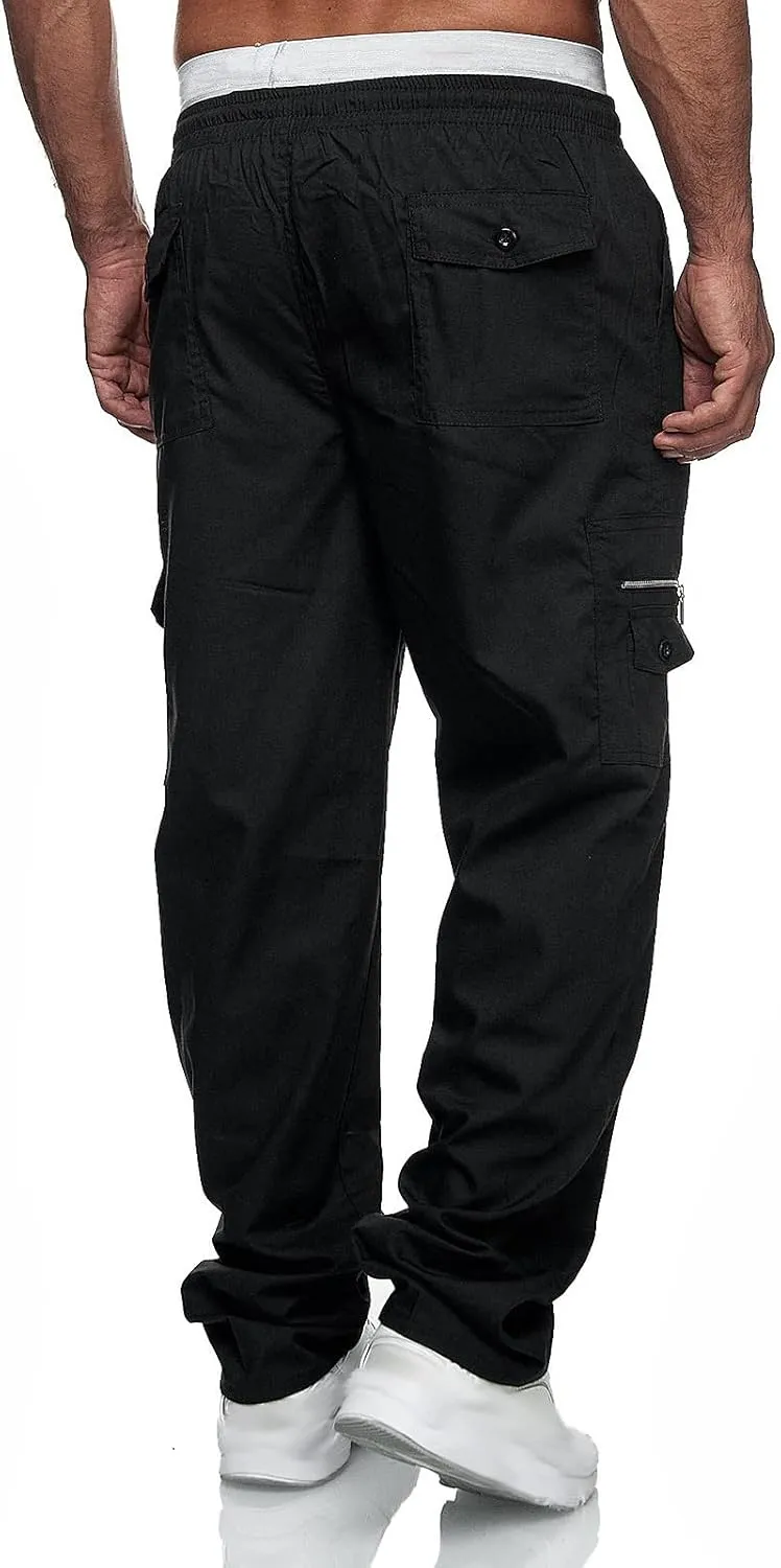 Mens Cargo Pants Relaxed Fit Stretch WaistMultiple Pockets PantsElastic Waist Cargo Sweatpants Fashion Trousers