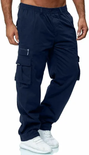 Mens Cargo Pants Relaxed Fit Stretch WaistMultiple Pockets PantsElastic Waist Cargo Sweatpants Fashion Trousers