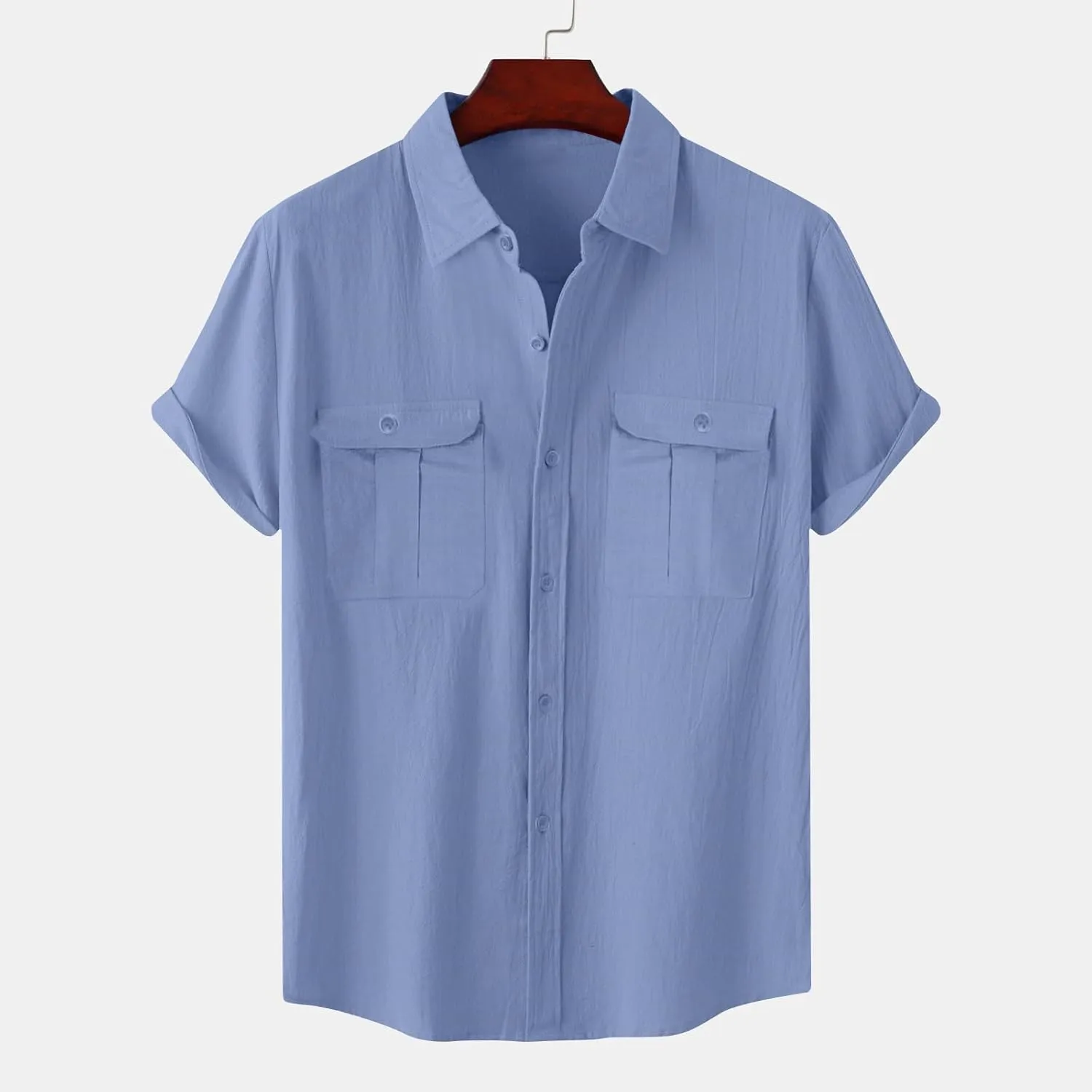Mens Cargo Shirts Short Sleeve Cotton Linen Tactical T Shirts Multic Pockets Big & Tall Men Summer Hiking Tshirts