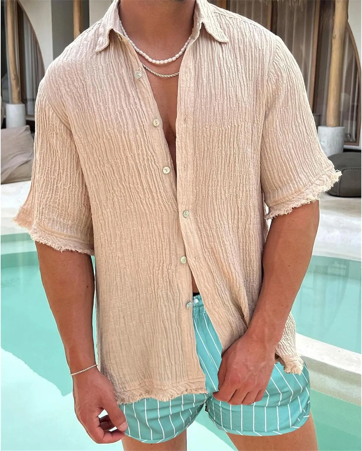 Men's Casual Button Down Shirts Lightweight Cotton Linen Short Sleeve Shirt Summer Shirts Tops