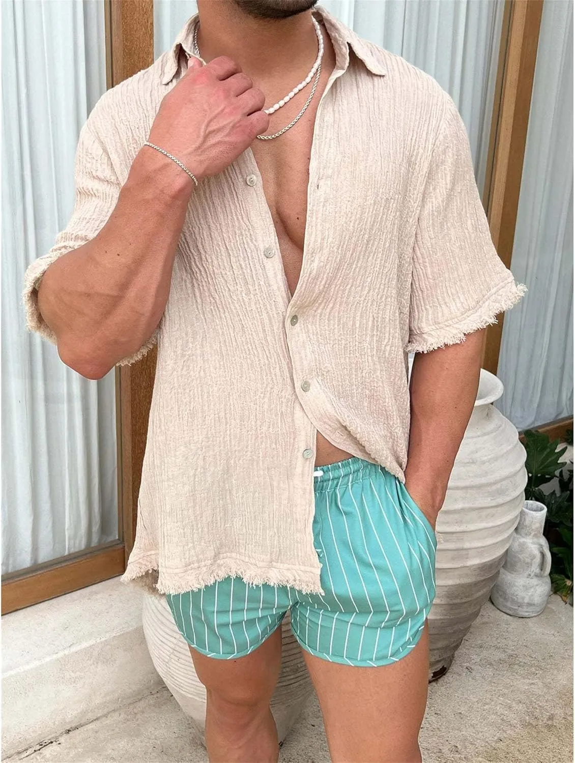 Men's Casual Button Down Shirts Lightweight Cotton Linen Short Sleeve Shirt Summer Shirts Tops