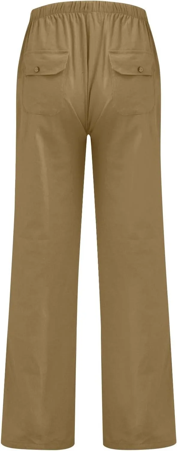 Mens Casual Cargo Pants Elastic Waist Stretch Drawstring Relaxed Fit Tactical Work Joggers Pants, S-5XL