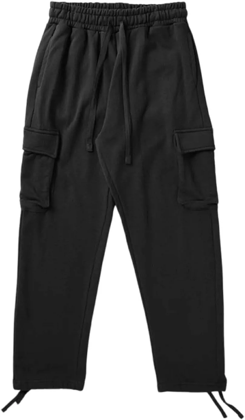 Men's Casual Cargo Pants Workout Drawstring Joggers Sweatpants Hiking Drawstring Open Bottom with Multi Pockets
