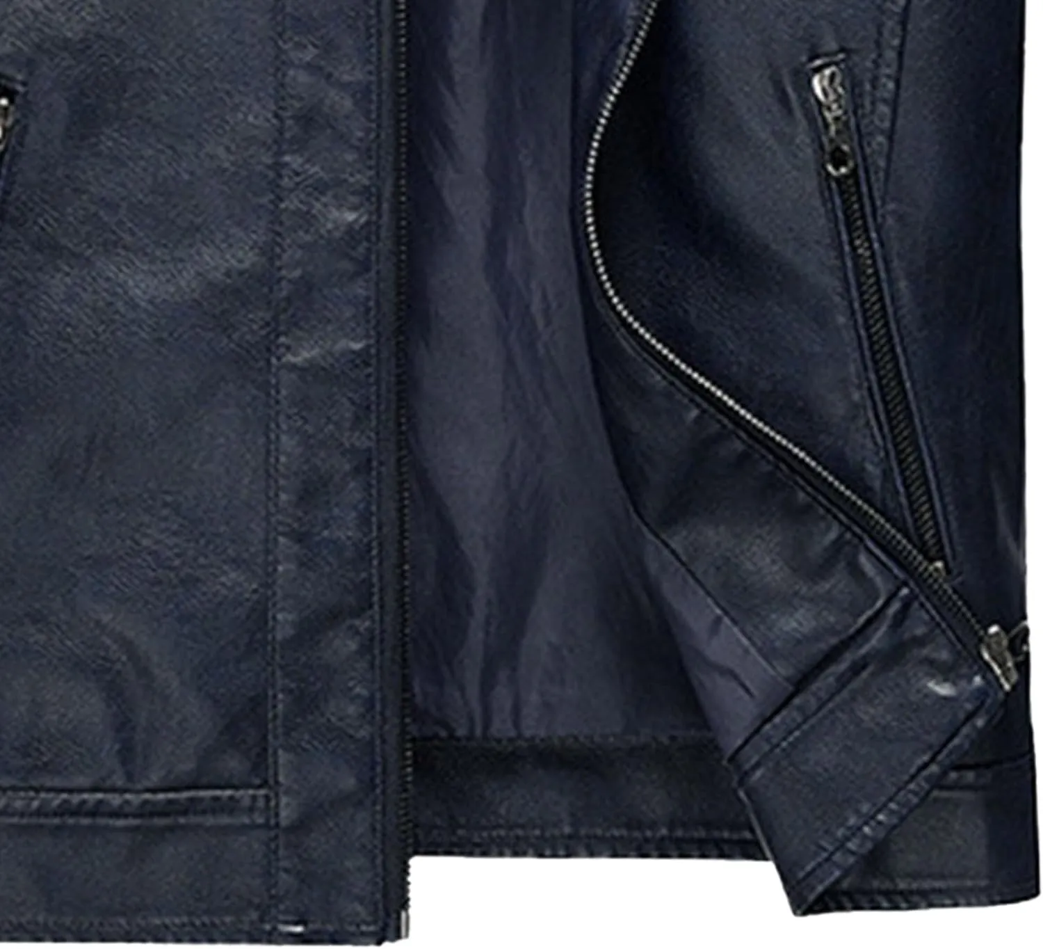 Men's Casual Faux Leather Jacket Stand Collar Zip-up Biker Motorcycle Jackets Punk Style Casual PU Fur Jacket