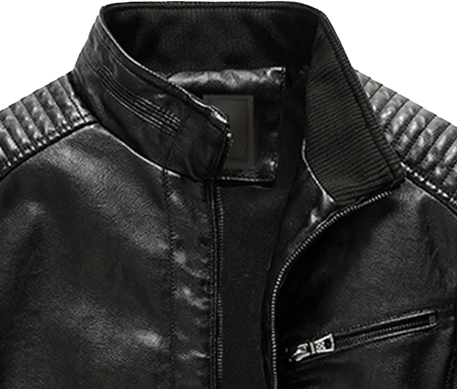 Men's Casual Faux Leather Jacket Stand Collar Zip-up Biker Motorcycle Jackets Punk Style Casual PU Fur Jacket