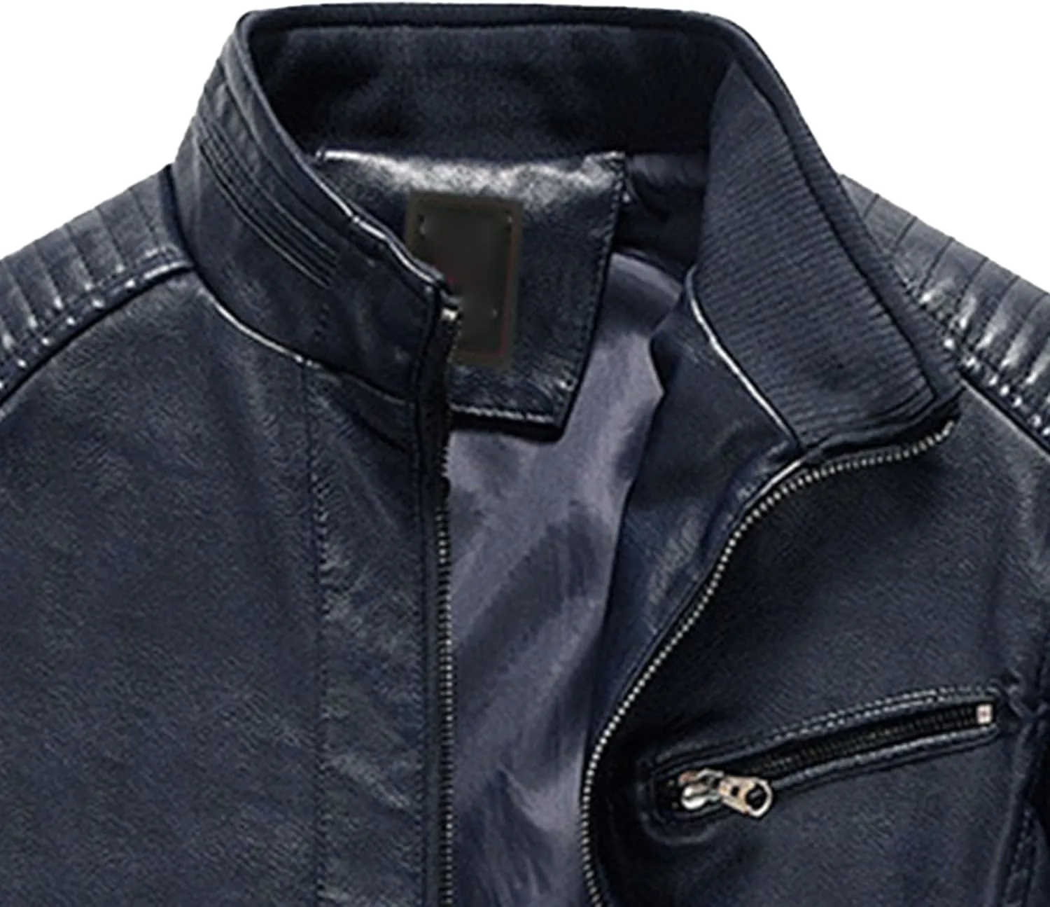 Men's Casual Faux Leather Jacket Stand Collar Zip-up Biker Motorcycle Jackets Punk Style Casual PU Fur Jacket