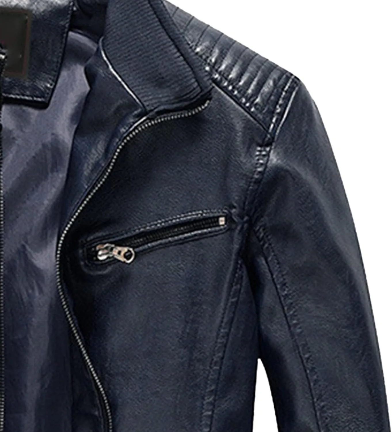 Men's Casual Faux Leather Jacket Stand Collar Zip-up Biker Motorcycle Jackets Punk Style Casual PU Fur Jacket