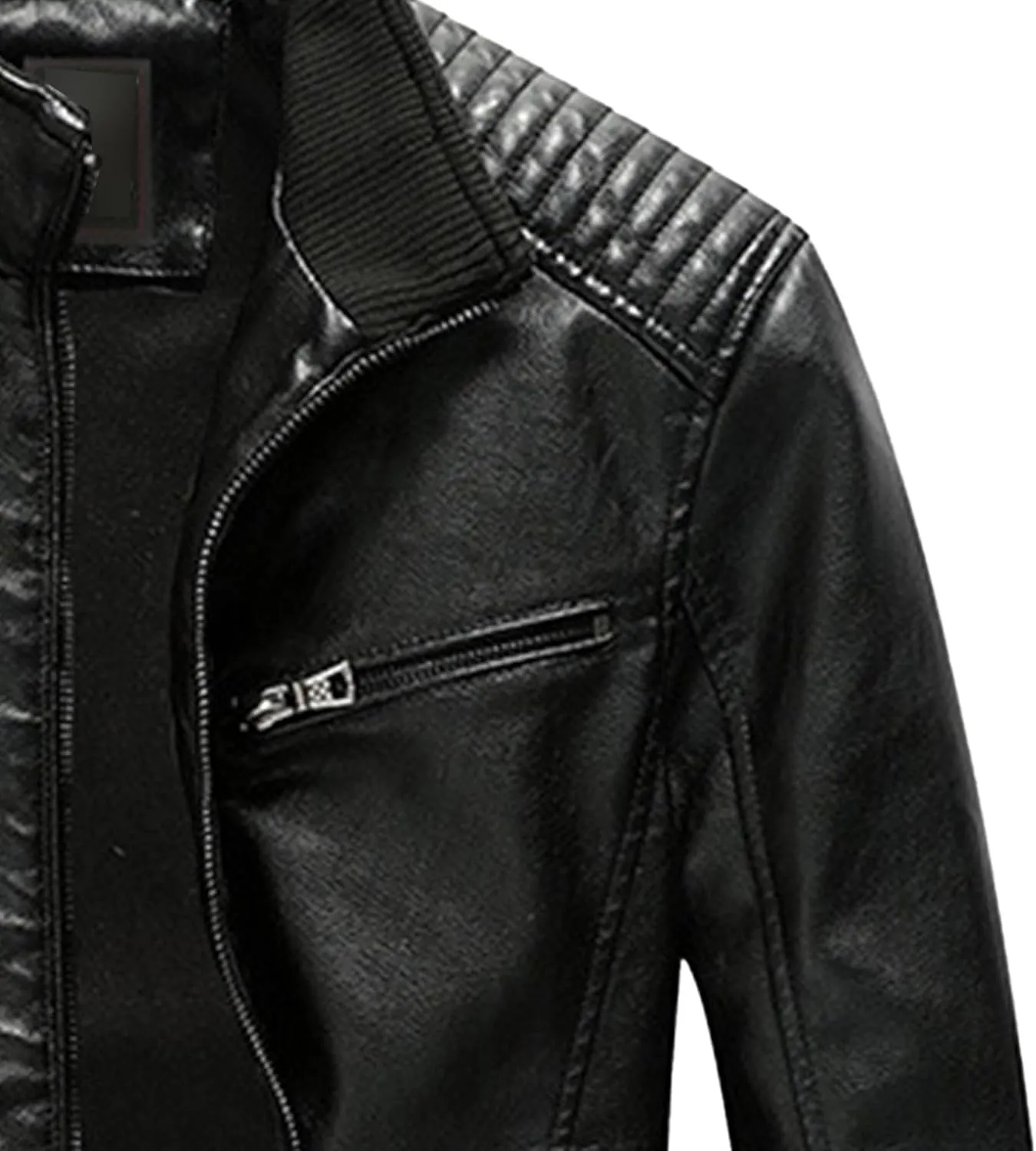 Men's Casual Faux Leather Jacket Stand Collar Zip-up Biker Motorcycle Jackets Punk Style Casual PU Fur Jacket