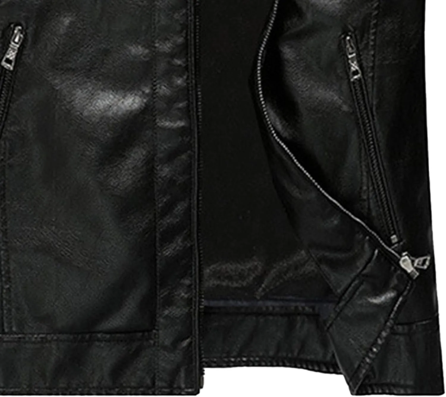 Men's Casual Faux Leather Jacket Stand Collar Zip-up Biker Motorcycle Jackets Punk Style Casual PU Fur Jacket