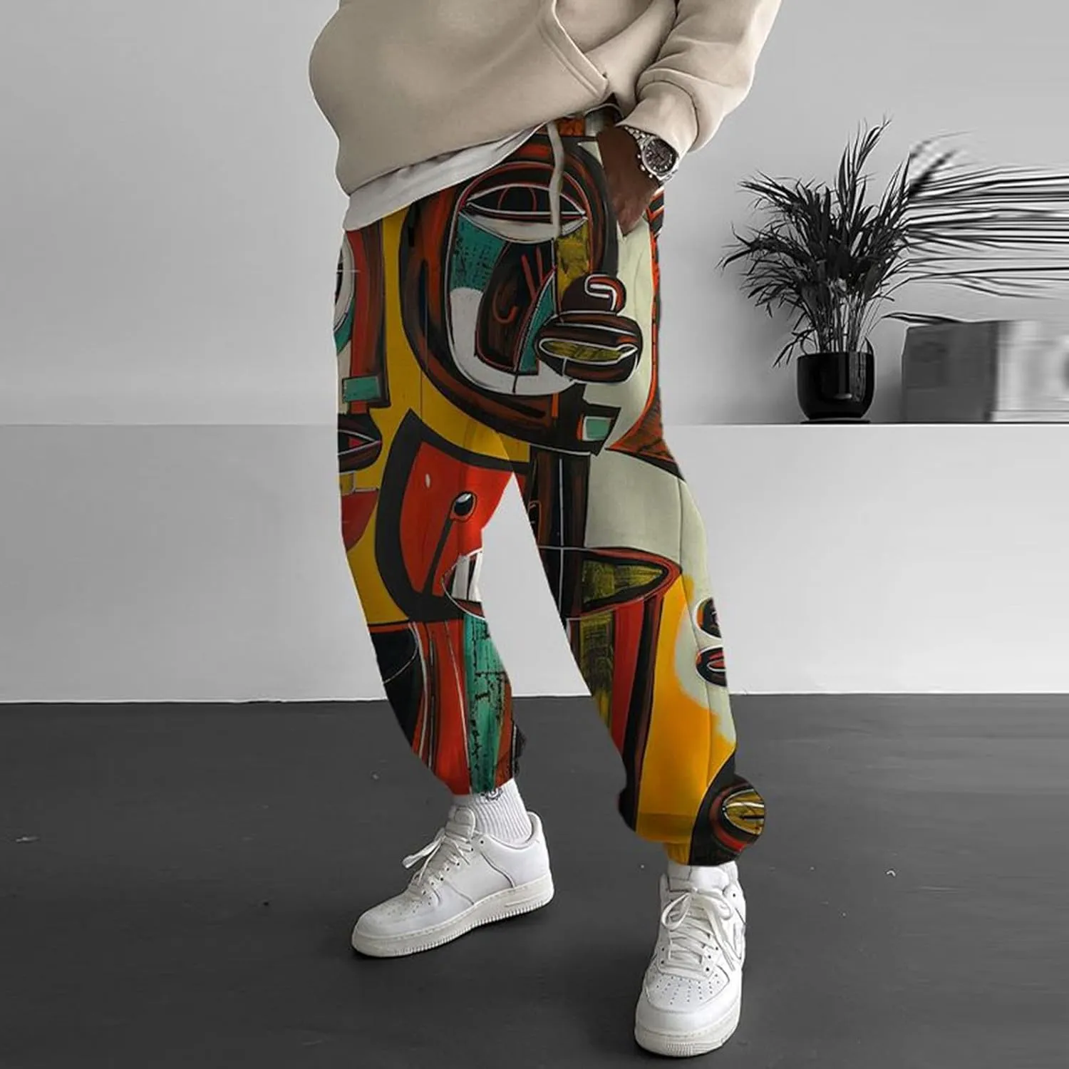 Mens Casual Harem Pants Men's Autumn Fun Print Fashion Street Feel Casual Sweatpants Hiking Outdoor Twill Track