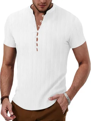 Mens Casual Henely Shirts 2025 Classic Button up Short Sleeve T Shirts Fashion Textured Summer Beach Hawaiian Shirts