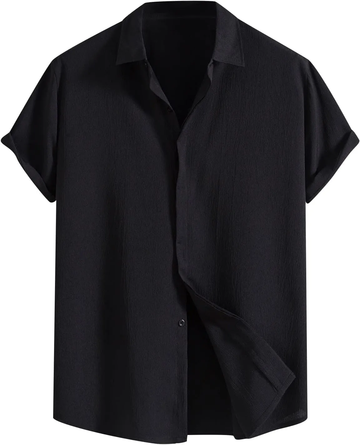 Mens Casual Linen Shirt Short Sleeve Button Down Tops Summer Loose Fit Simple Breathable Solid Hawaiian Beach Shirts