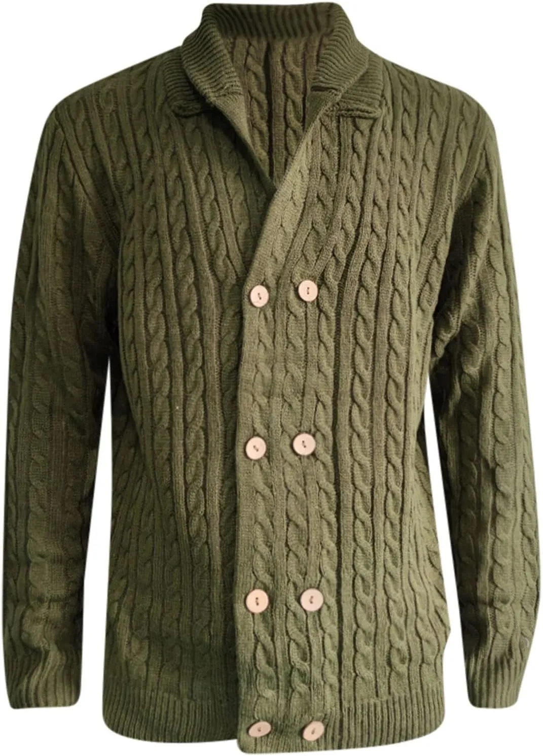 Men's Chunky Ribbed Double Breasted Long-Sleeve Cardigan Sweater V Neck Button Down Knitted Sweater with Pockets